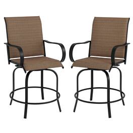 Outsunny - Outdoor Bar Stools with Armrests, Set of 2 360° Swivel Bar Height Patio Chairs with High-Density Mesh Fabric - Brown