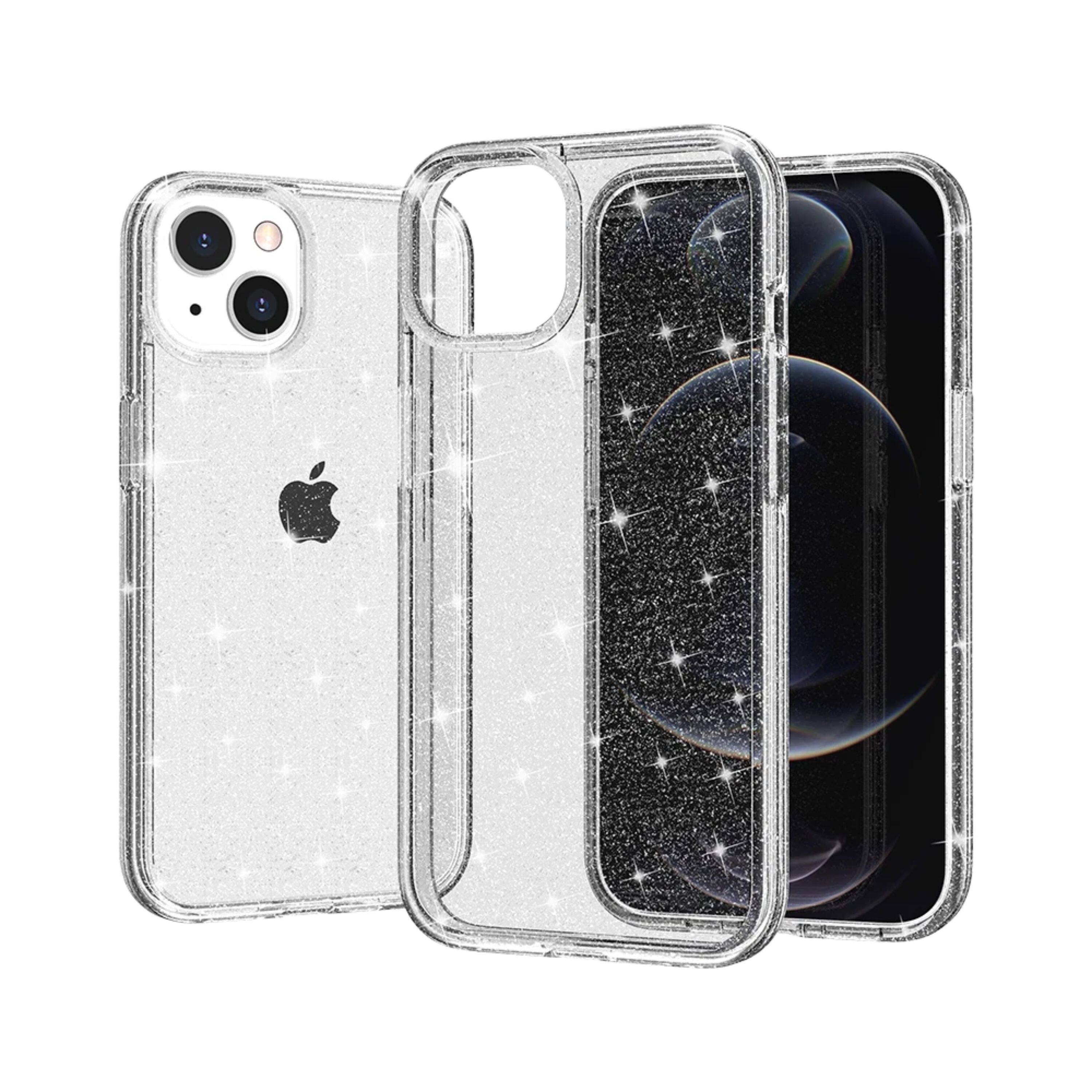 Left. Kitcheniva - Translucent Glitter 3mm Thick Phone Case With 2 Pcs Screen Protectors For iPhone 15 Pro Max Clear - Clear.