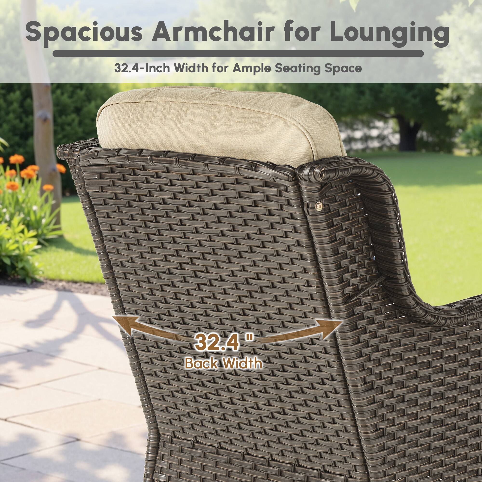Spacious Armchair for Lounging  
32.4-Inch Width for Ample Seating Space  
32.4" Back Width
