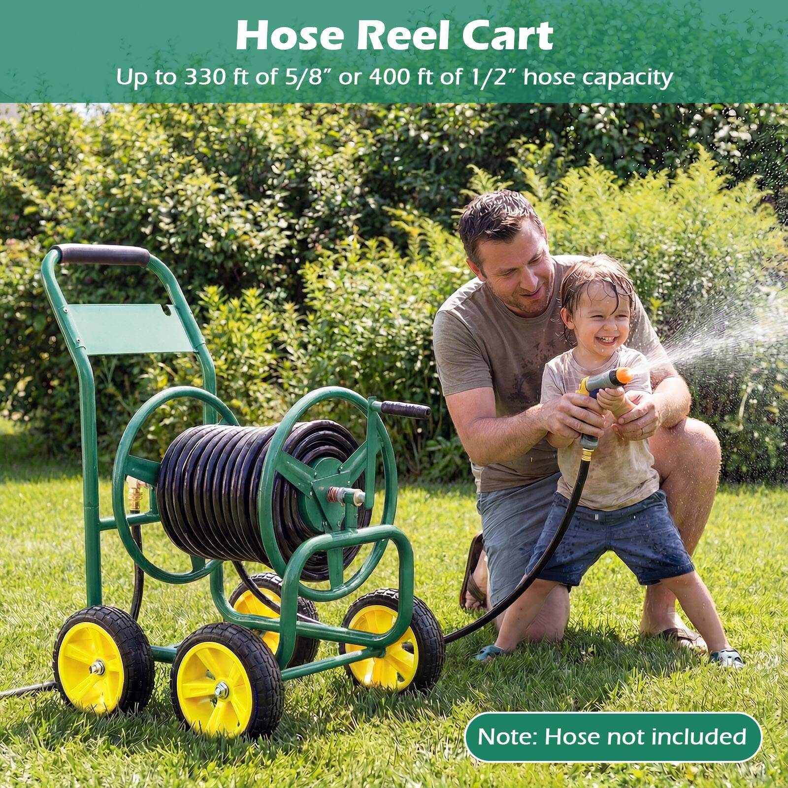 Hose Reel Cart  
Up to 330 ft of 5/8" or 400 ft of 1/2" hose capacity  

Note: Hose not included