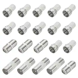 Unique Bargains - 2 Set RG6 Coaxial Connector, F Female to F Female/PAL Male, 75 Ohm Nickel, 17x10mm, for Broadcast, Antenna - Silver