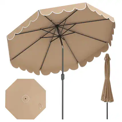 Front. Costway - Costway 10 FT Patio Umbrella with Crank Tilt Adjustment Ruffles Vented Top 8 Ribs - Brown.