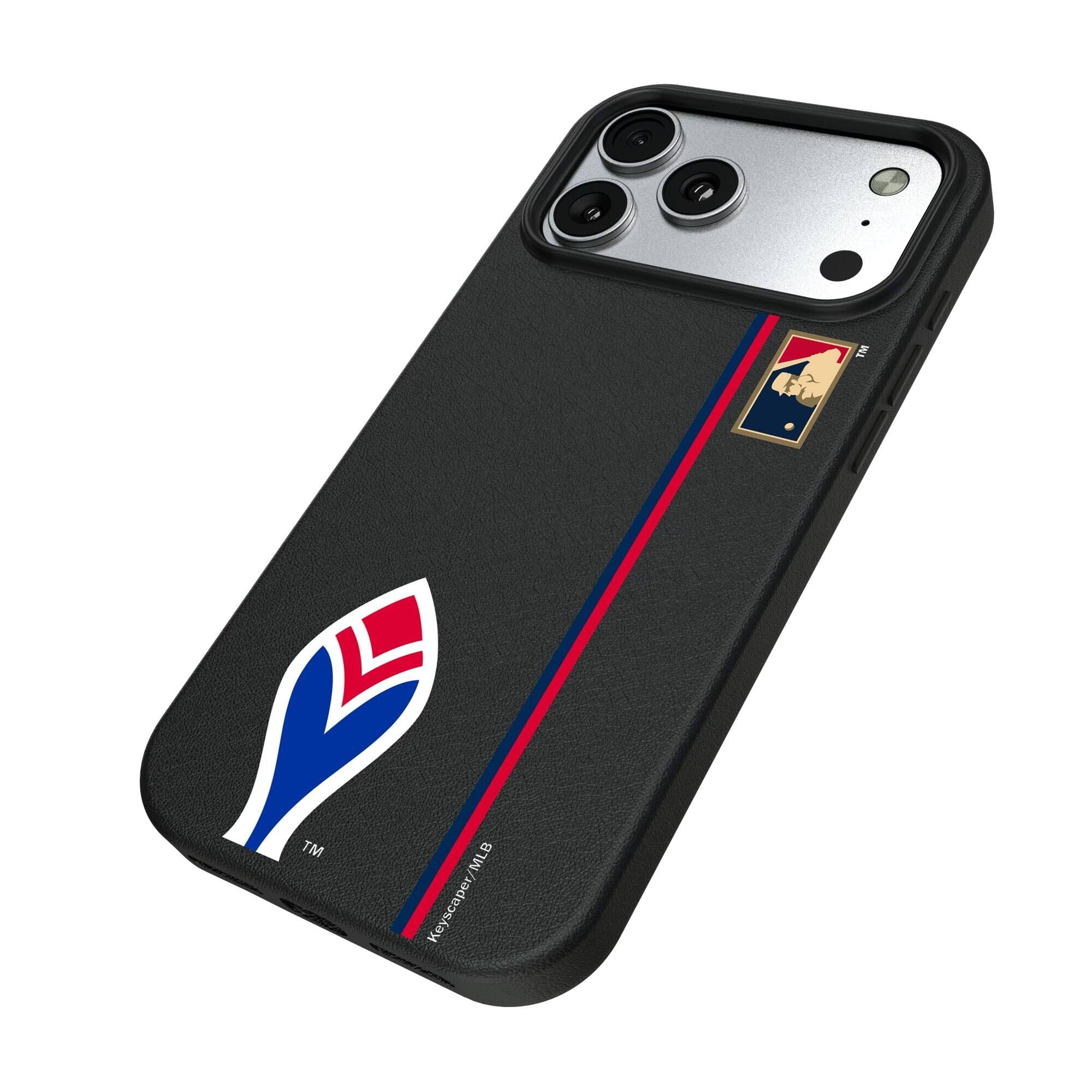 Alt View 1. Keyscaper - Atlanta Braves 1972-75 Logo iPhone Magnetic Bump Case - 16 Pro Max - Black.