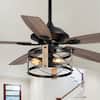 Front. Parrot Uncle - 52" Walnut Wood 5-Blade Industrial Indoor Ceiling Fan Chandelier with Remote - Black.