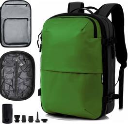 Wikistore - 60L Travel Backpack with Built-in Compression Tech Pump Expandable Carry on Backpack Vacuum Bag - Green