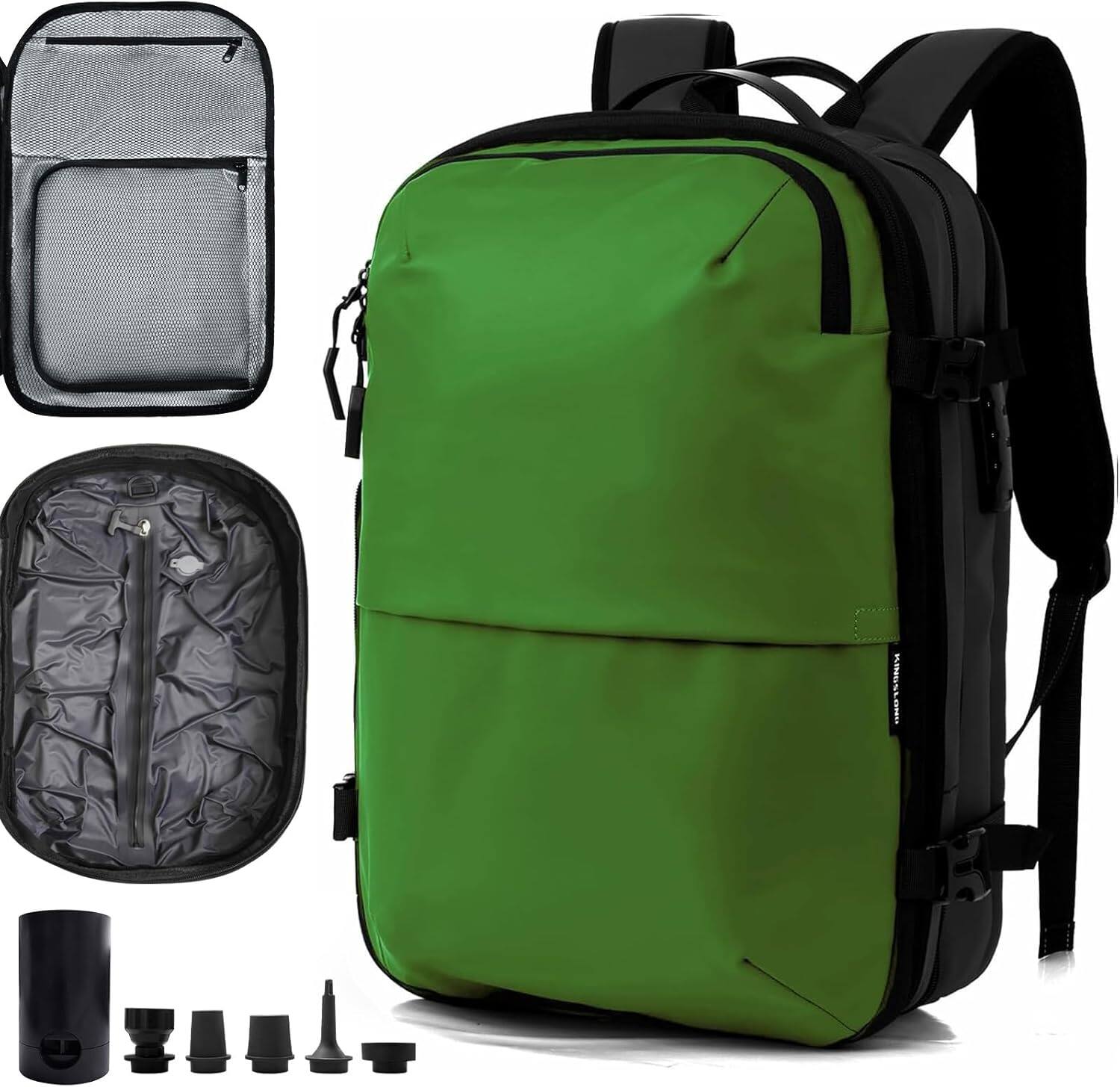 Front. Wikistore - WIKISTORE 60L Travel Backpack with Built-in Compression Tech Pump Expandable Carry on Backpack Vacuum Bag Green - Green.
