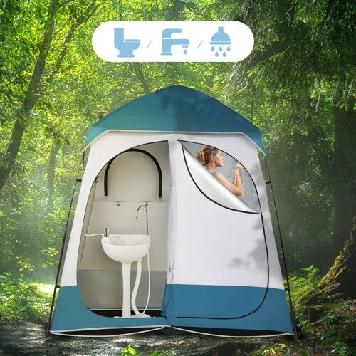 Alt View 7. Winado - 7.5FT Camping Dressing 2-Room Shower Tent Pop Up Shelter with Carrying Bag Privacy Changing Room Portable Toilet Outdoor - Blue & White.
