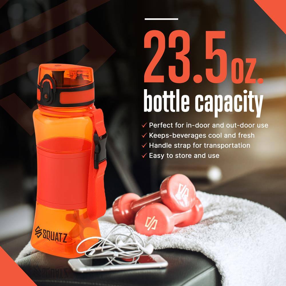 23.5 OZ. bottle capacity  
Perfect for in-door and out-door use  
Keeps beverages cool and fresh  
Handle strap for transportation  
Easy to store and use  

SQUATZ