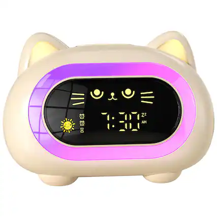 Front. Dazzed Corner - Kids Alarm Clock, Dual Alarm with with Eye Protection Sleep Training - Creamy White.