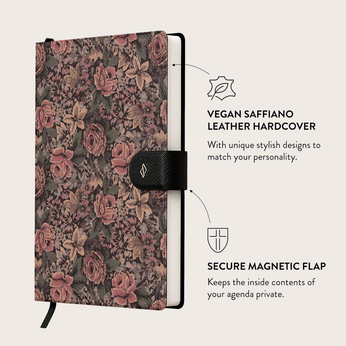 VEGAN SAFFIANO LEATHER HARDCOVER

With unique stylish designs to match your personality.

SECURE MAGNETIC FLAP

Keeps the inside contents of your agenda private.