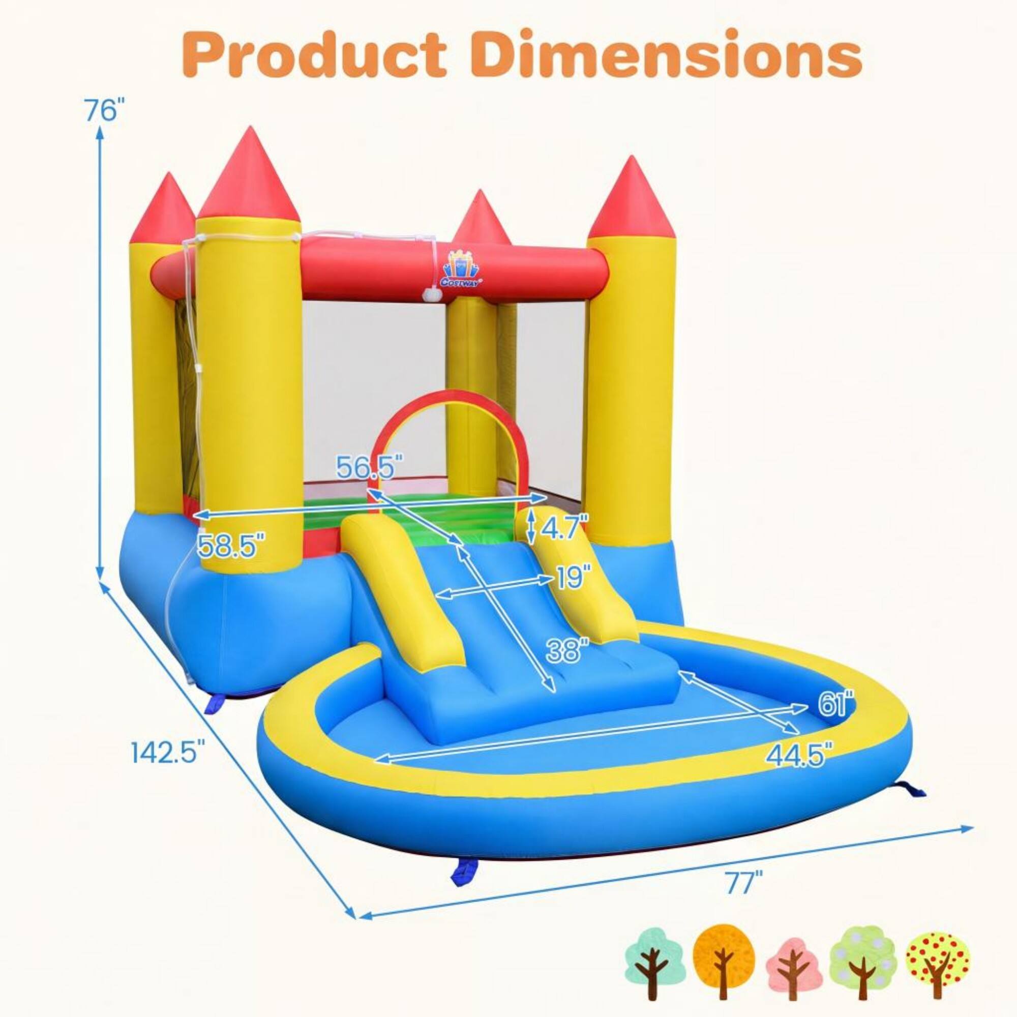 Product Dimensions: 76" x 56.5" x 58.5" x 4.7" x 19" x 142.5" x 38" x 61" x 44.5" x 77"