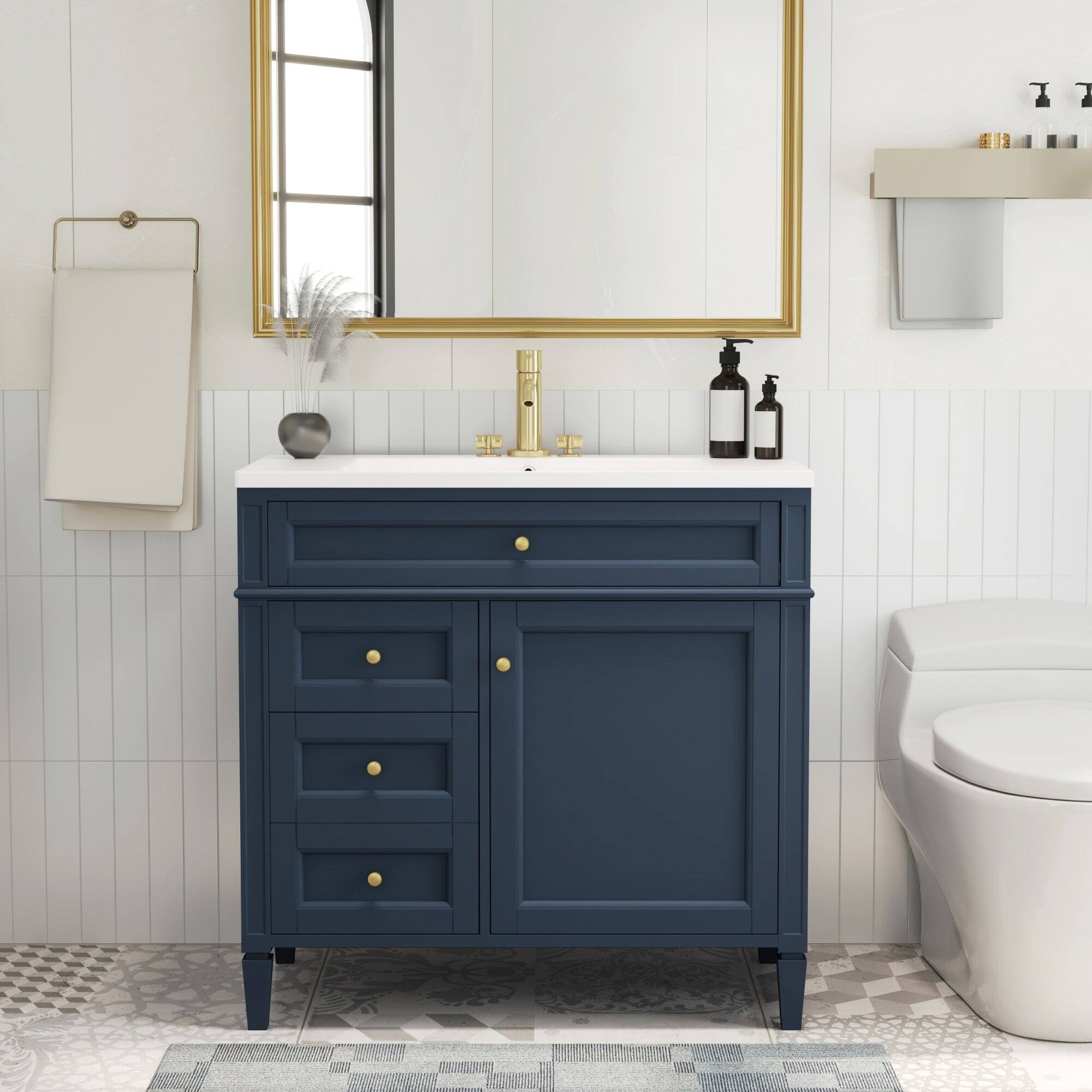 Alt View 4. Boyel Living - 36 Inch Modern Bathroom Vanity with Top Sink Two Drawers Tip Out Blue - Blue.