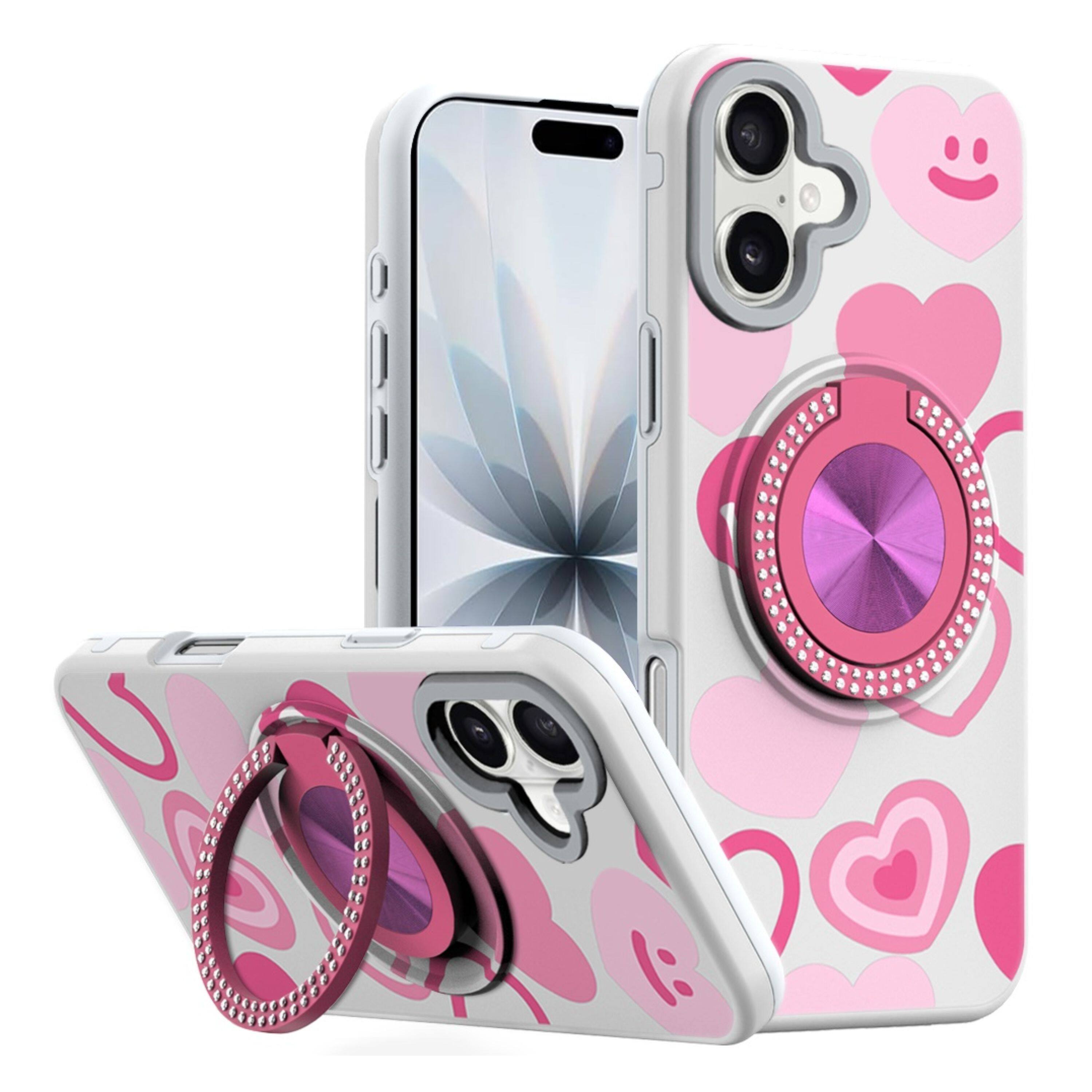 Front. Kitcheniva - Printed Design Case With 360 Rotating Stand Tempered Glass For iPhone 17 Hearts - Multicolor.