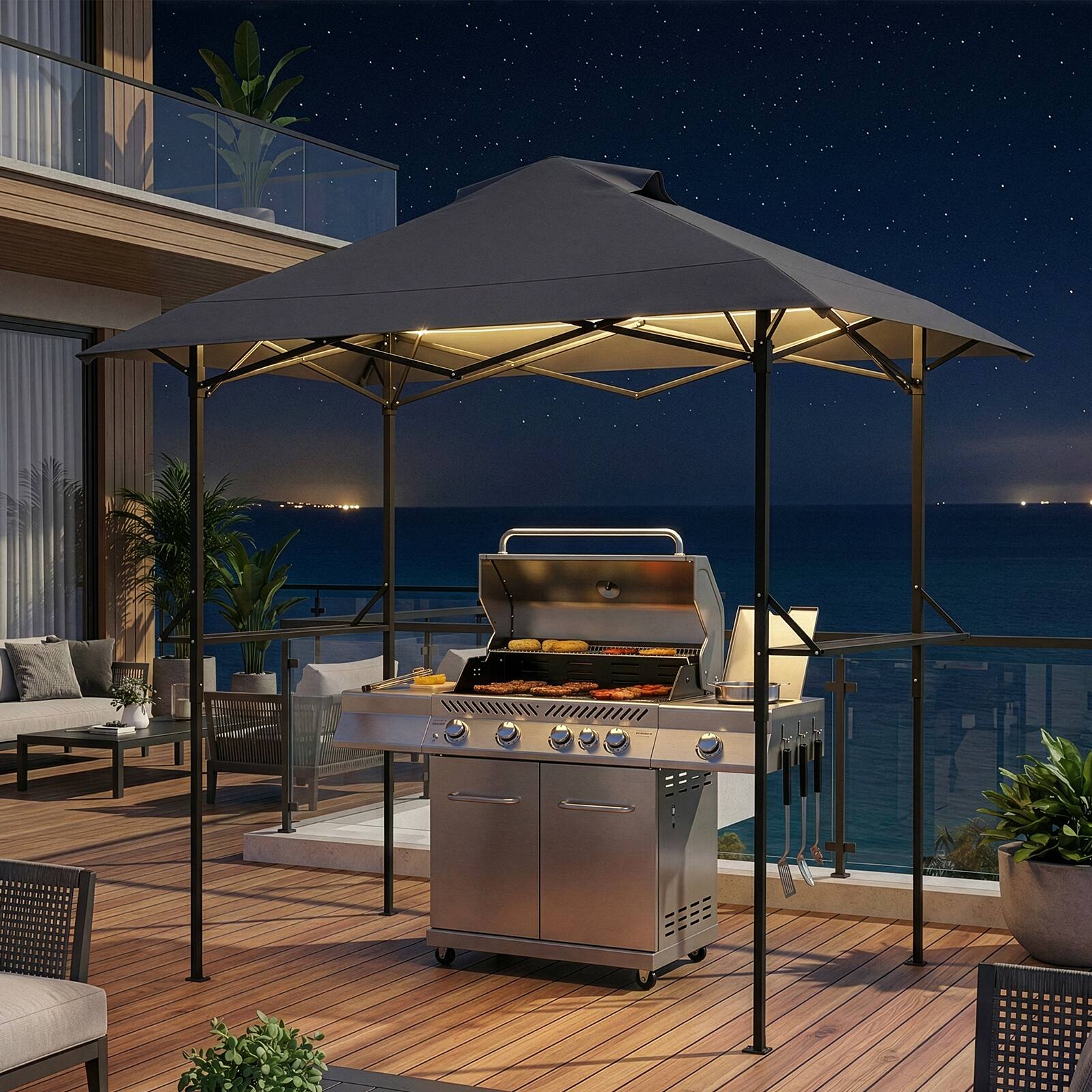 Alt View 4. Winado - Grill Canopy for Outdoor BBQ, 80 * 40in Portable Canopy Tent with Adjustable Side Awning, BBQ Shelf, Carry Bag and Venti.