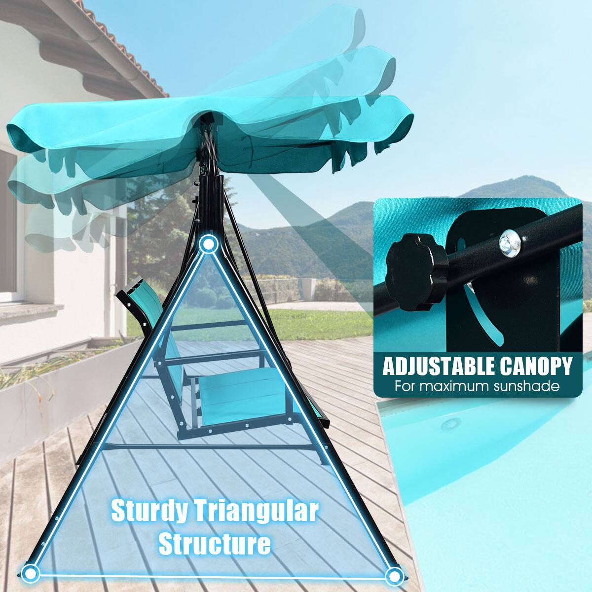 Alt View 5. Gymax - Gymax Outdoor Swing Canopy Patio Swing Chair 3 Person Canopy Hammock Blue - Blue.
