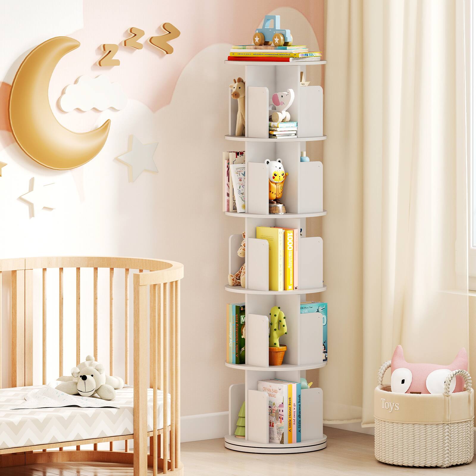 Costway 2 PCS 5 Tier Rotating Bookshelf 360° Display Rack Dividers