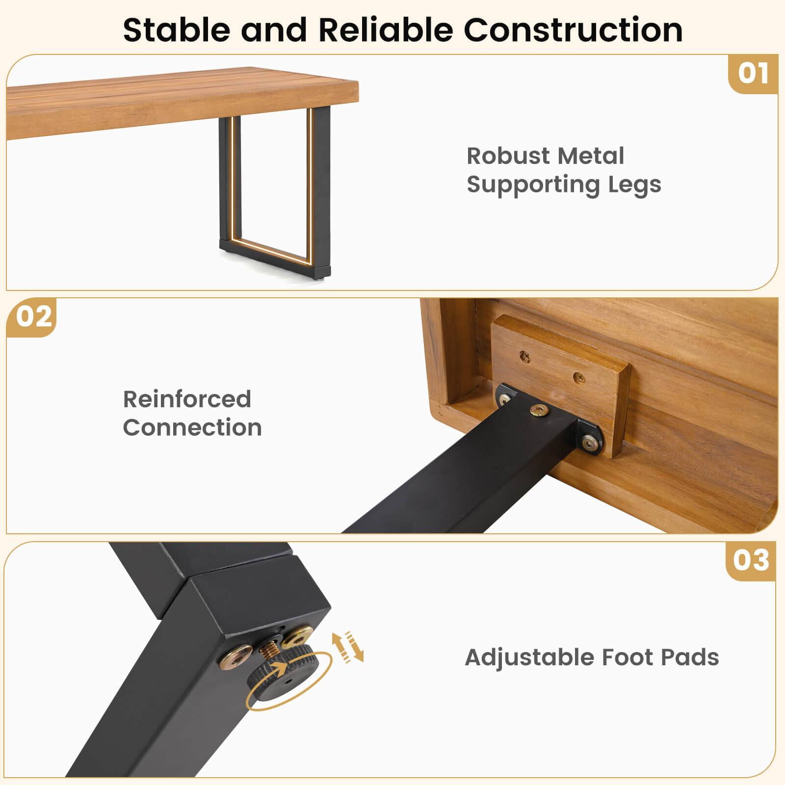 Stable and Reliable Construction

01 Robust Metal Supporting Legs

02 Reinforced Connection

03 Adjustable Foot Pads