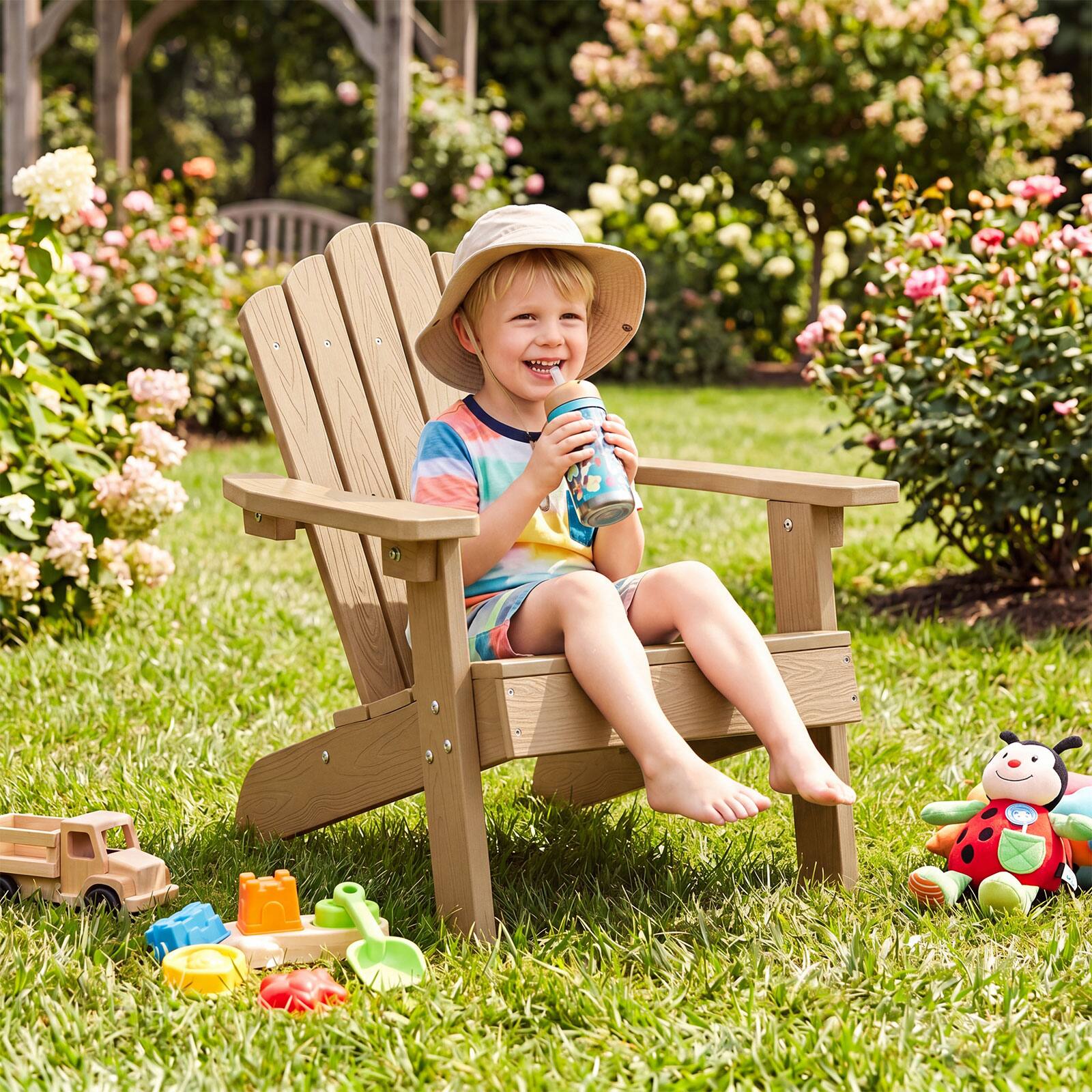 Alt View 5. Costway - Costway Kids Adirondack Chair, All-weather Outdoor Chair for Kids with Tilted High Backrest - Brown.