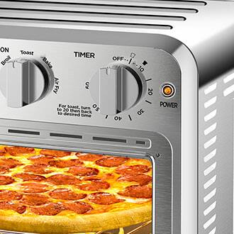 ON Toast TIMER Broil Bake Air Fry For toast, turn s0 to 20 then back to desired time OFF I 10 20 POWER 30 , 40 I