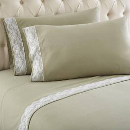 Shavel Home Products - Shavel Micro Flannel Quality Lace-Edged King Flat/Fitted Sheet Set with 2 Pillowcase 21"x40" - Meadow