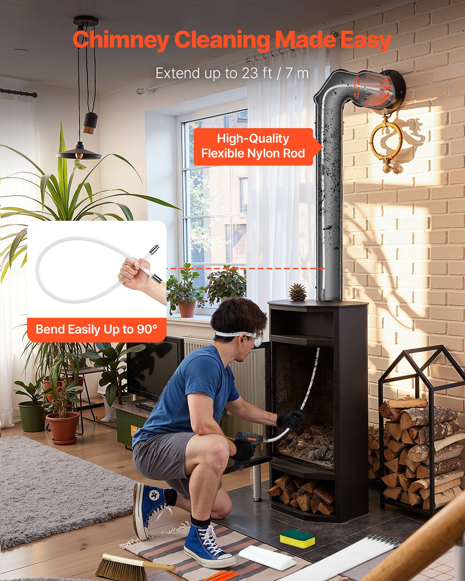 Chimney Cleaning Made Easy

Extend up to 23 ft / 7 m

High-Quality Flexible Nylon Rod

Bend Easily Up to 90°