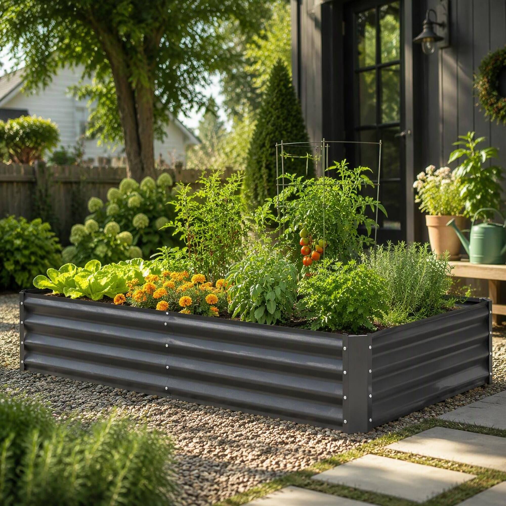 Left. RYHNUYNE - Galvanized Raised Garden Bed 8x4x1 ft Gray Metal Planter Box for Vegetables Fruits Flowers Outdoor Gardening - Gray.