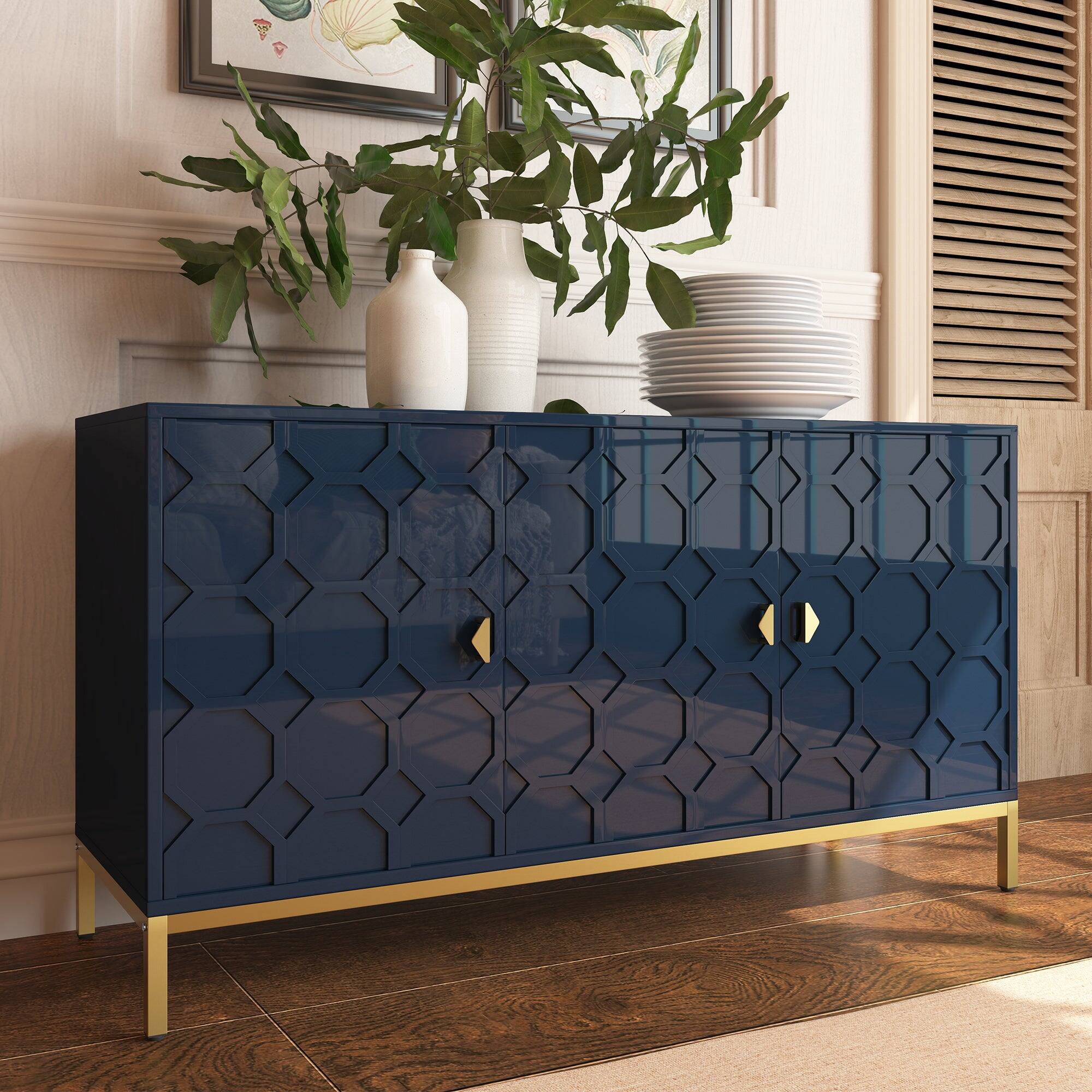 Alt View 3. Boyel Living - Freestanding Storage Cabinet 3-Door Accent Cabinet - Navy.