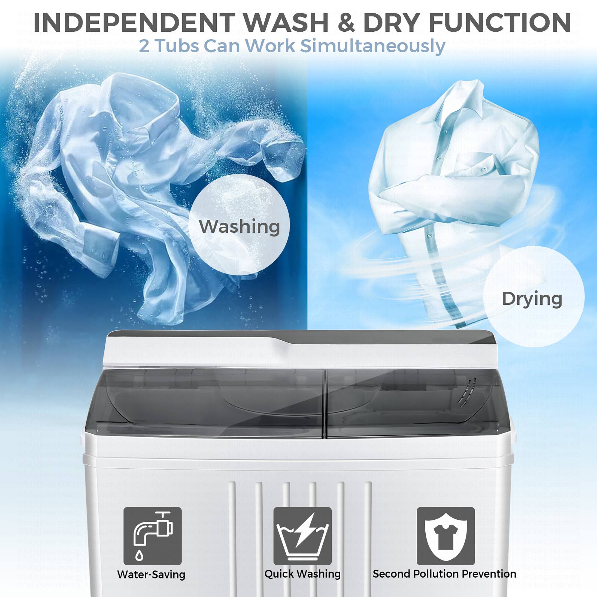INDEPENDENT WASH & DRY FUNCTION: 2 Tubs Can Work Simultaneously - Washing & Drying - Water-Saving - Quick Washing - Second Pollution Prevention