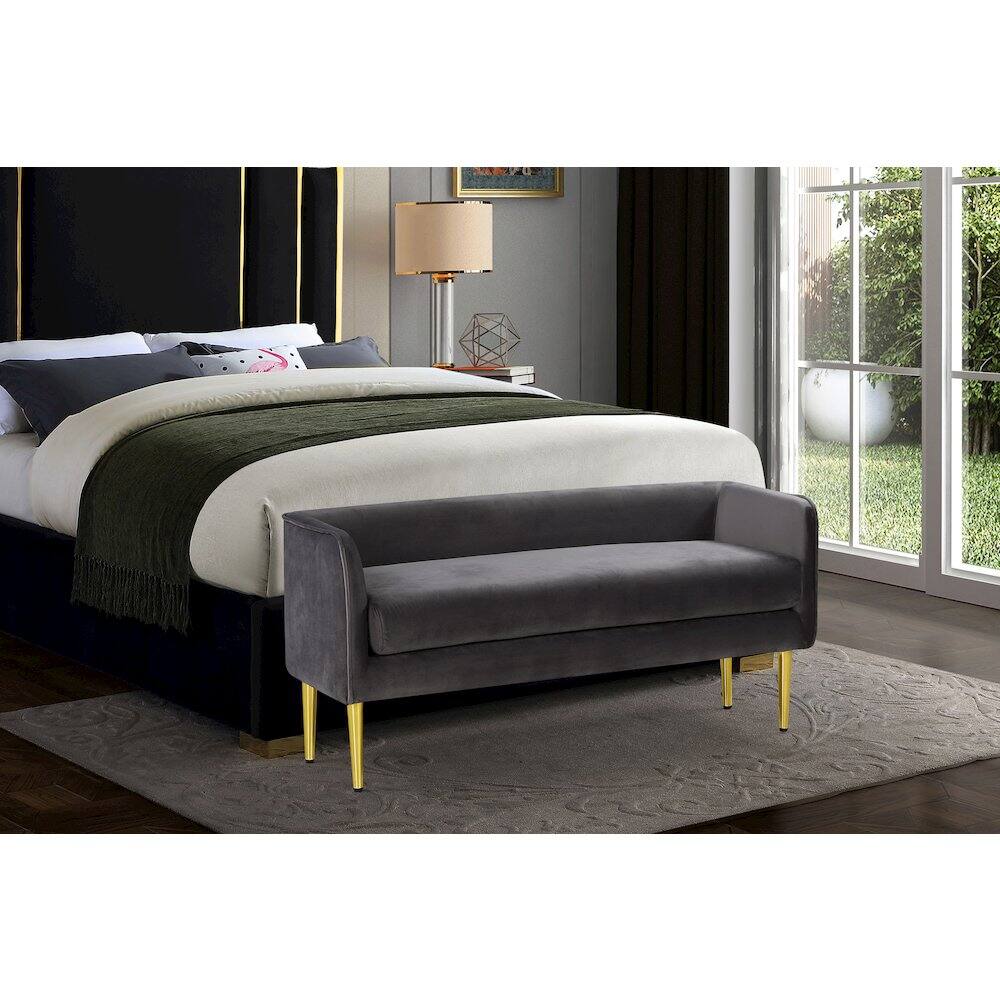 Alt View 1. Meridian Furniture - Audrey Grey Velvet Bench - Grey.