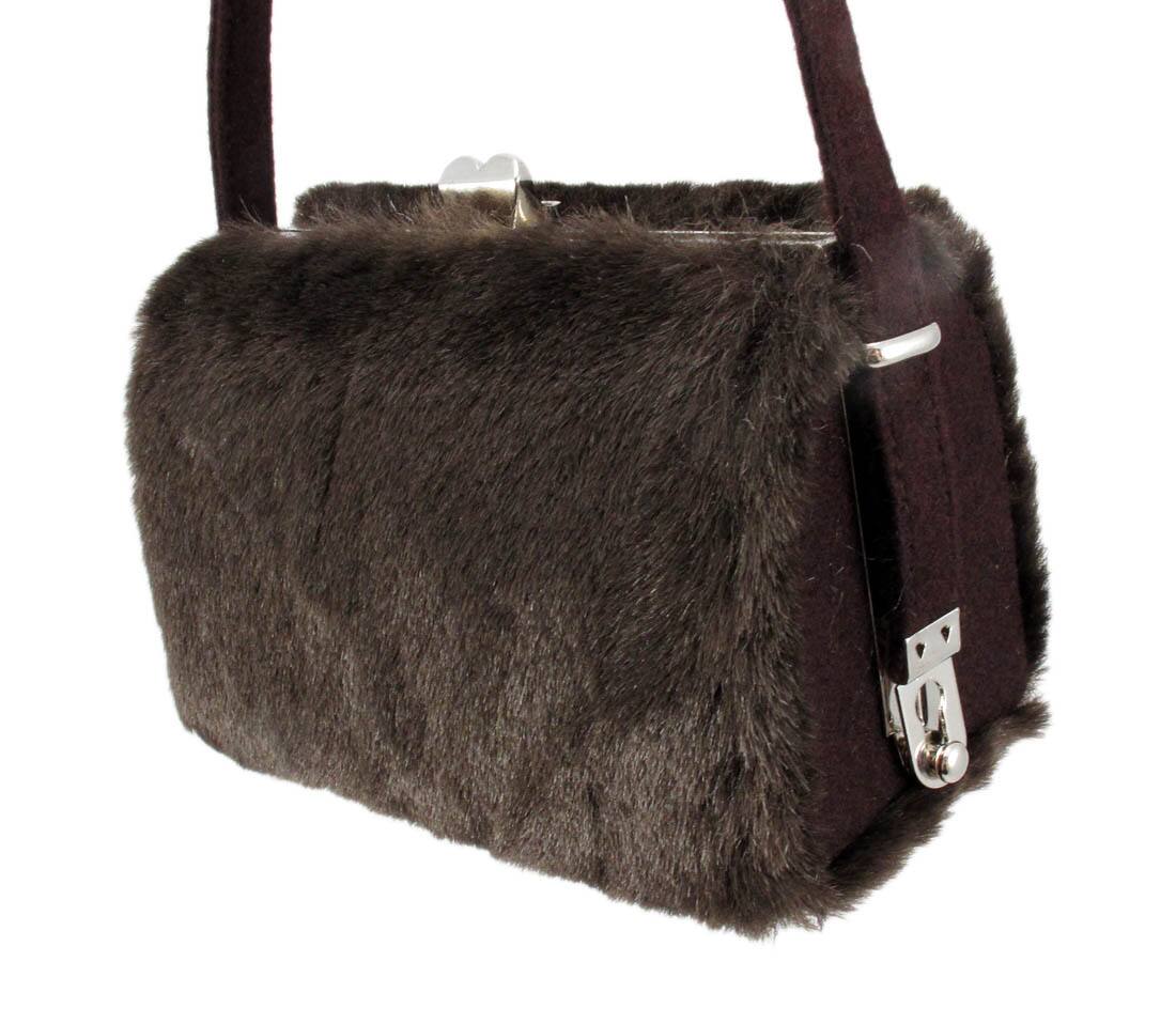 Alt View 1. Zeckos - Faux Fur Hard Frame Evening Bag - Brown.