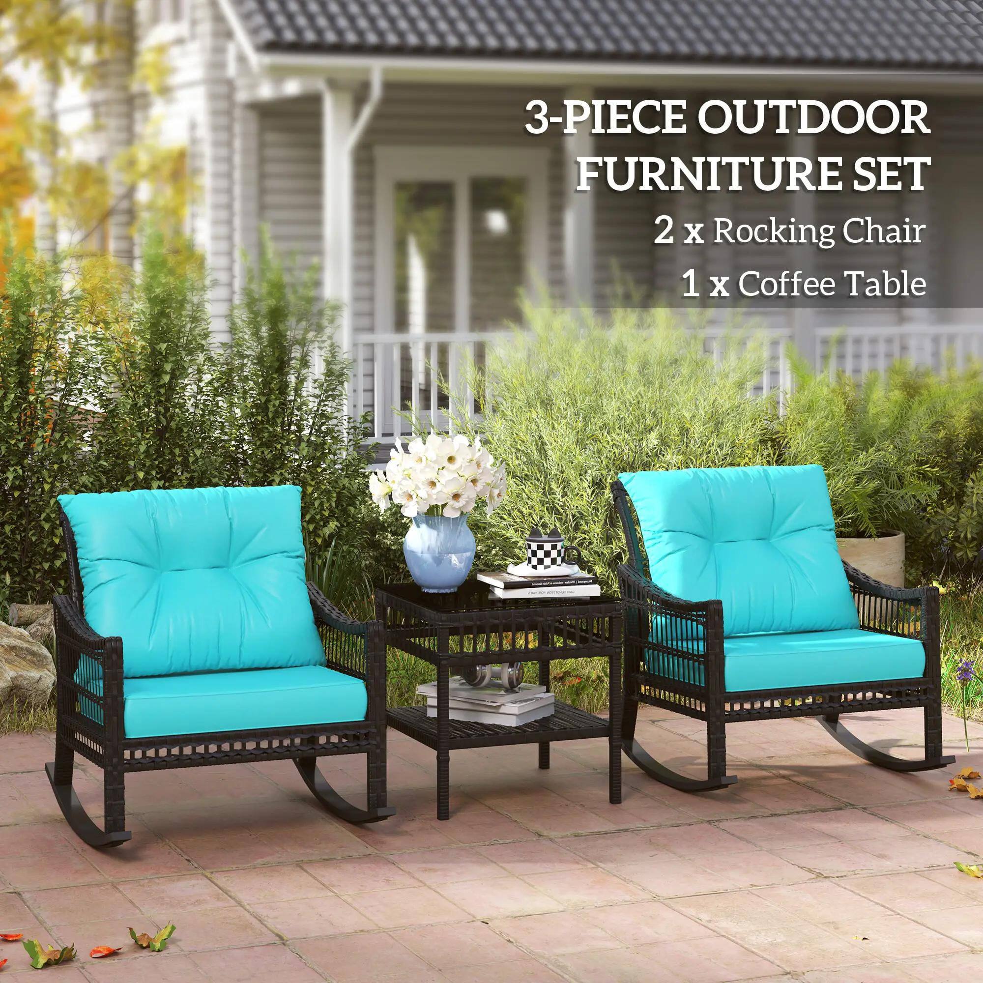 3-PIECE OUTDOOR FURNITURE SET 2 x Rocking Chair 1 x Coffee Table