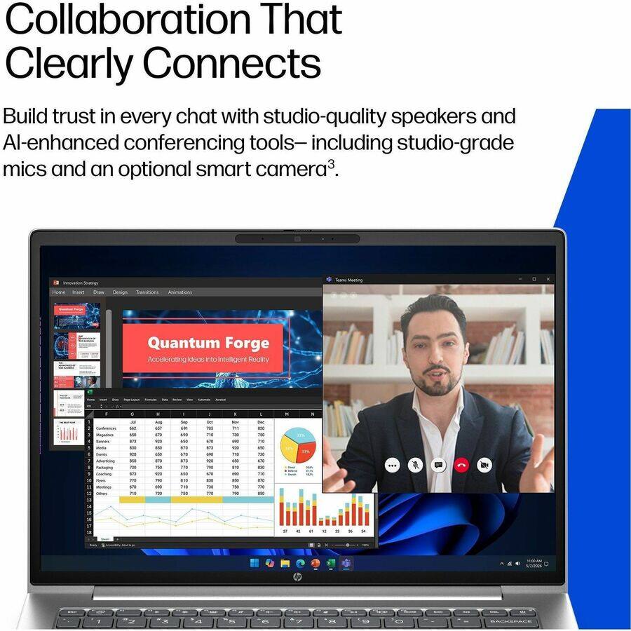 Collaboration That Clearly Connects  
Build trust in every chat with studio-quality speakers and AI-enhanced conferencing tools—including studio-grade mics and an optional smart camera3.

Innovation Strategy  
Home Insert Draw  
Design Transitions Animations  
Teams Meeting

Quantum Forge  
Accelerating Ideas into Intelligent Reality

Famin  
heire  
amid  
F  
C  
I  
I  
N  
1: Contenners D Magazines Servers I Media I Ivem 1 Advertising 8 Packaging I Coaching 10 Dan 11 12 Others 13 14 15 X 17 18  
Jul 662 5:50 K73 100 920 $50 730 ITS 770 170 70  
Aug 667 $70 900 850 650 870 750 920 790 750  
Sep IV 590 450 K70 670 870 770 6:50 810 710 75