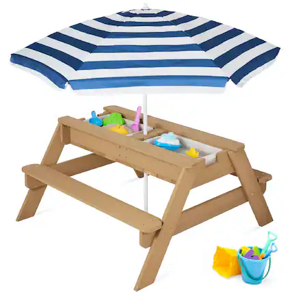 Front. Best Choice Products - Best Choice Products Kids 3-in-1 Outdoor Convertible Activity Sand & Water Picnic Table w/ Umbrella - Navy - Navy.
