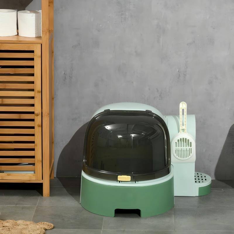 Alt View 1. SKONYON - Open Cat Litter Box with Scoop - Green.