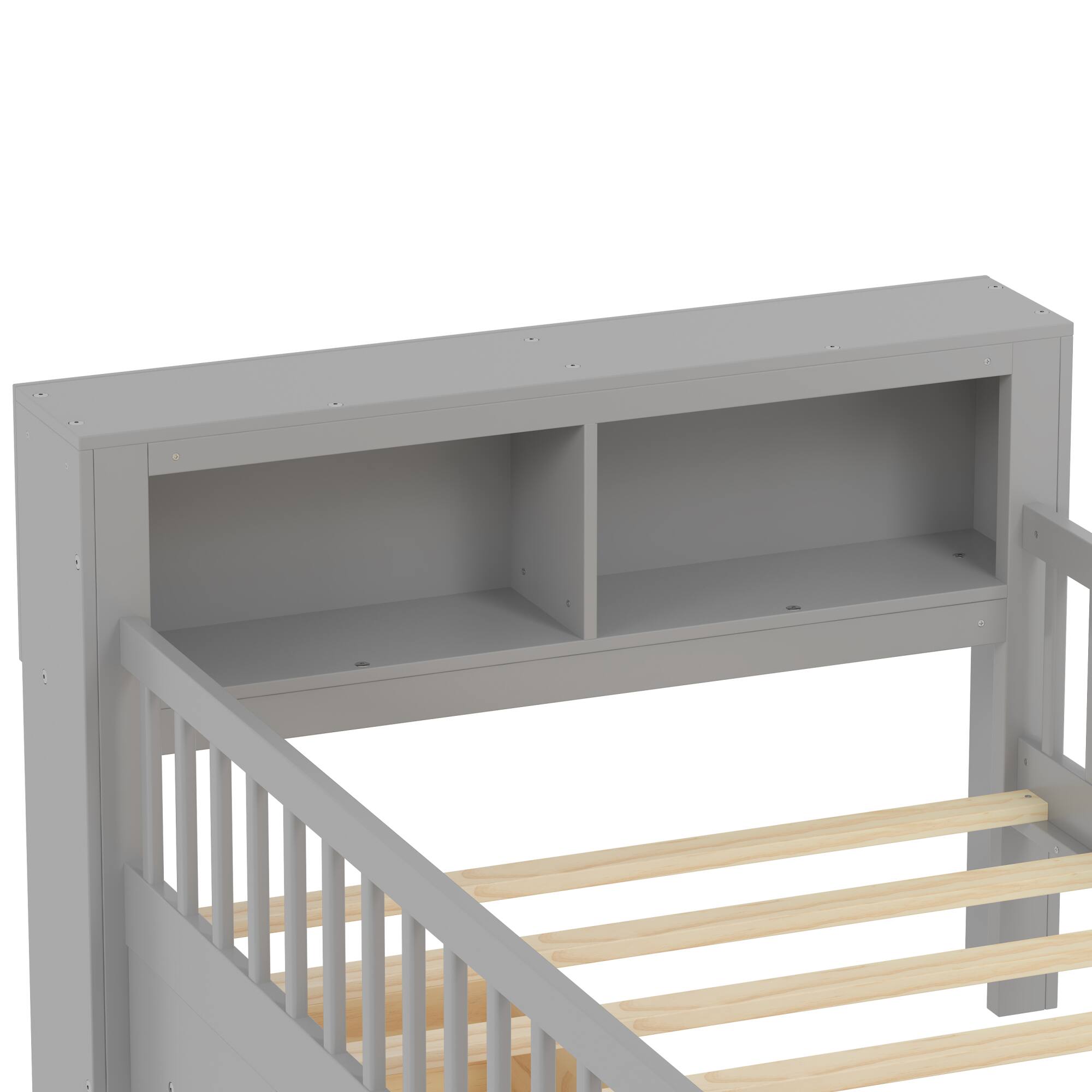Alt View 8. GOODSILO - Twin Size Bed with Headboard Storage and Under-Bed Drawers Featuring Safety Guardrails - Gray.