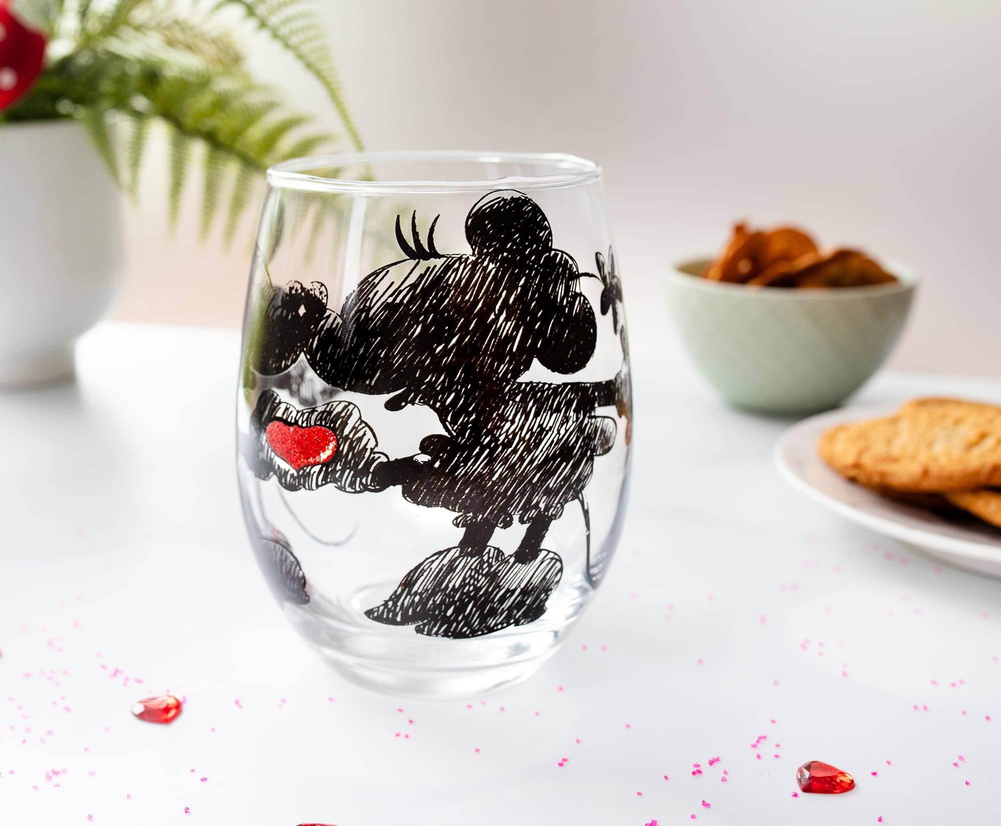 Alt View 3. Disney - Disney Mickey and Minnie Sketchbook Stemless Wine Glass | Holds 20 Ounces - Clear.