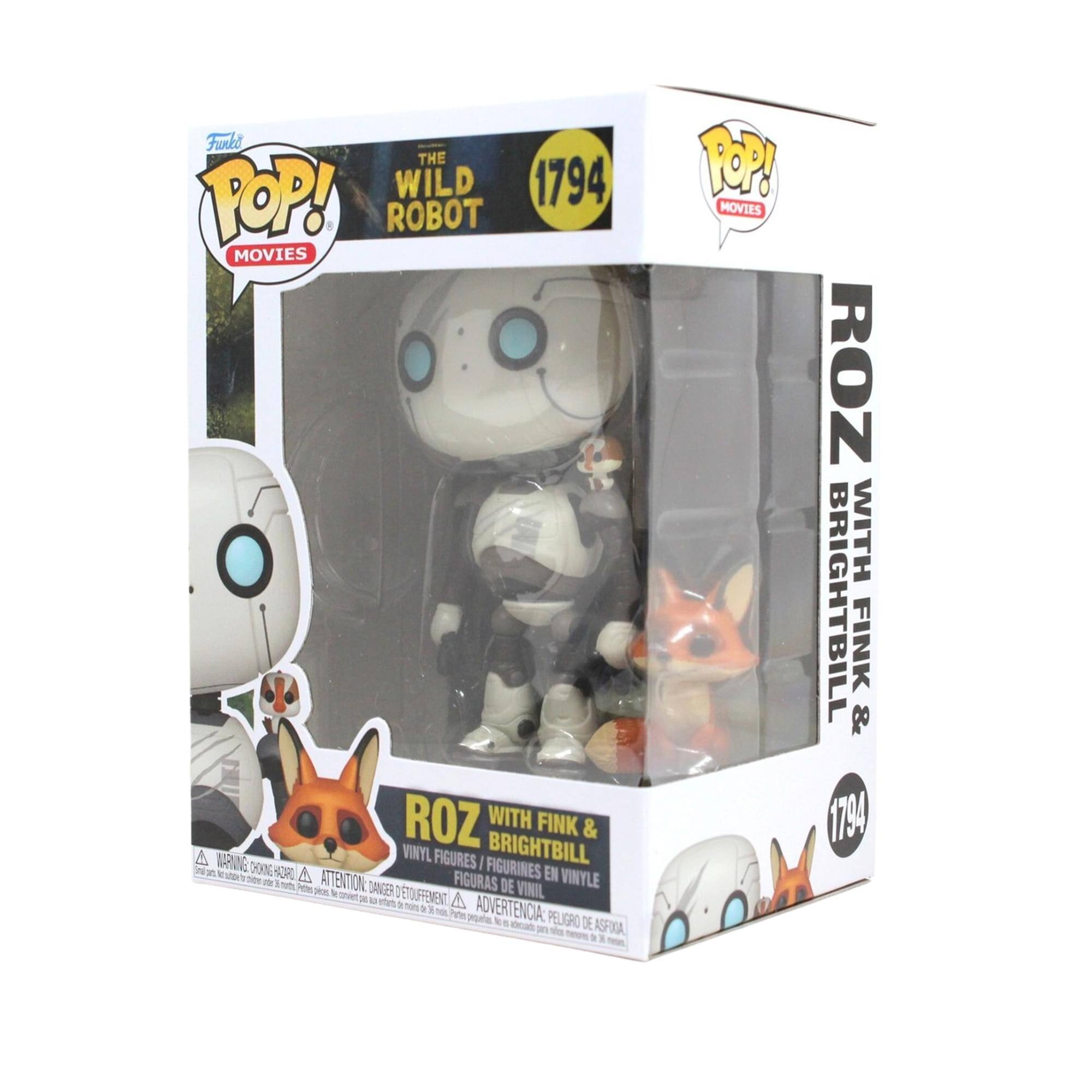 Funko POP! Movies  
The Wild Robot  
1794  

Roz with Brightbill & Fink  

Vinyl Figures / Figurines en Vinyle / Figuras de Vinilo / Figuras de Vinil / Peligro de Asfixia  

Warning: Choking Hazard - Small parts. Not for children under 3 years.  
Attention: Danger de suffocation - Petits morceaux. Ne convient pas aux enfants de moins de 3 ans.  
Advertencia: Peligro de asfixia - Piezas pequeñas. No es adecuado para niños menores de 3 años.