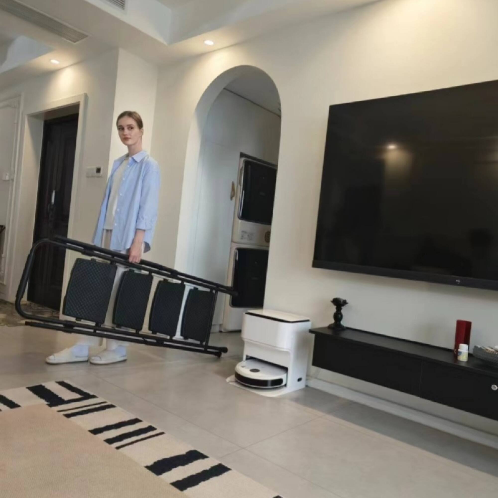 Back. ELEMENT ACE - 5-Step Folding Steel Ladder Stool with Anti-Slip Wide Pedals and Safety Handle, 330-Pound Capacity - Black.