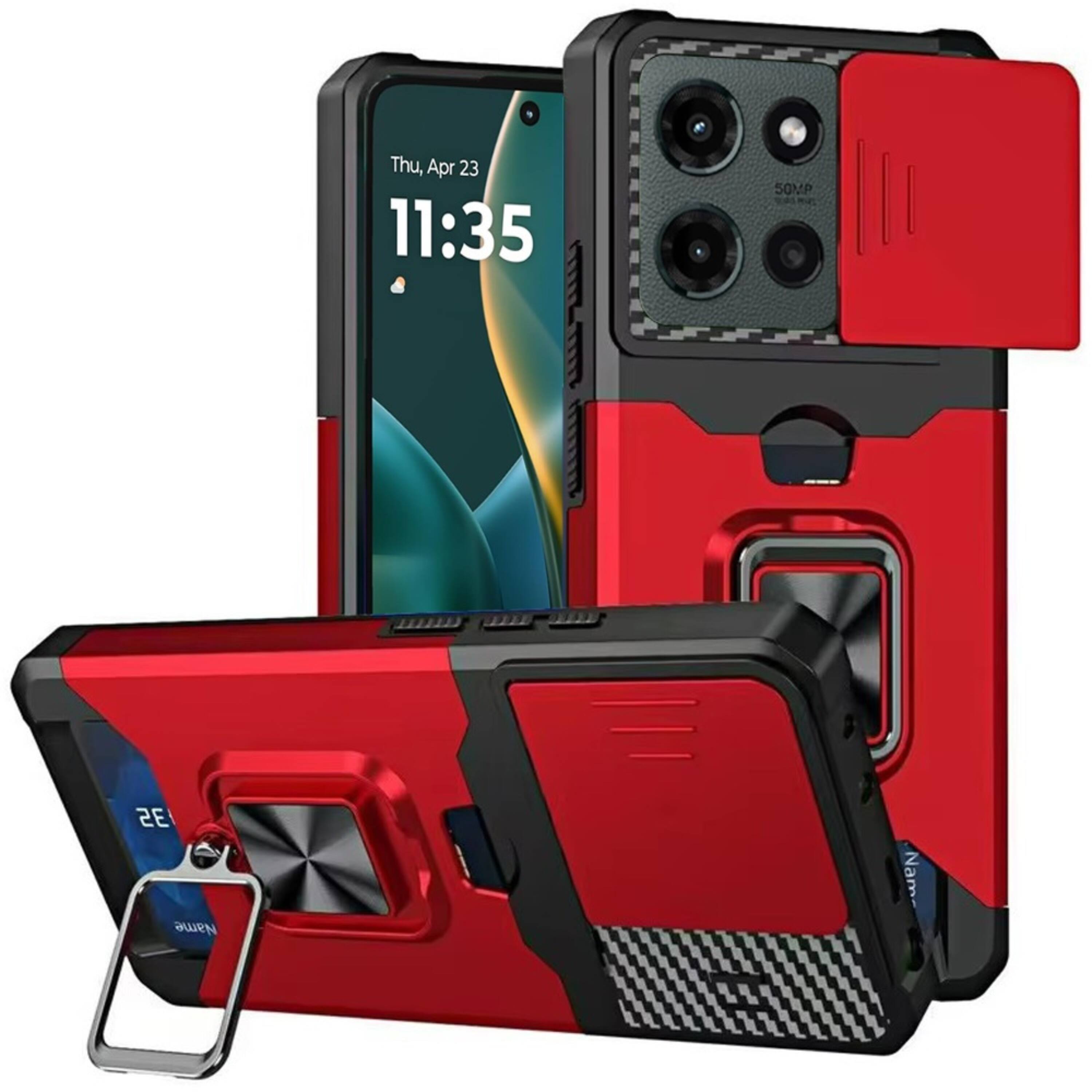 Kitcheniva - Magnetic Ring Stand Case For Moto G Stylus 2025 2026 With Card Holder And Camera Lens Cover - Red price history on PriceWatchPro