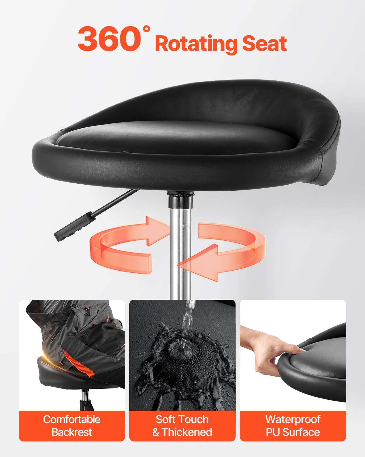 360° Rotating Seat

Comfortable Backrest

Soft Touch & Thickened

Waterproof PU Surface