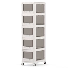 Gymax - 5-Tier Plastic Drawer Storage Organizer w/3 Drawers & Lockable Wheels for Home - White