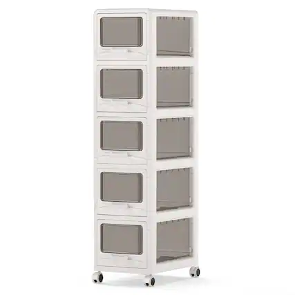 Front. Gymax - Gymax 5-Tier Plastic Drawer Storage Organizer w/3 Drawers & Lockable Wheels for Home - White.