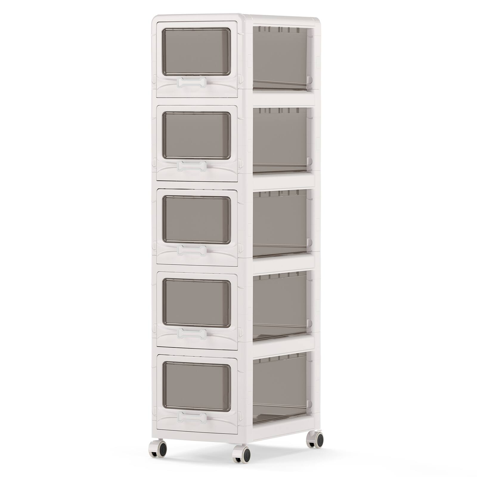 Front. Gymax - Gymax 5-Tier Plastic Drawer Storage Organizer w/3 Drawers & Lockable Wheels for Home - White.