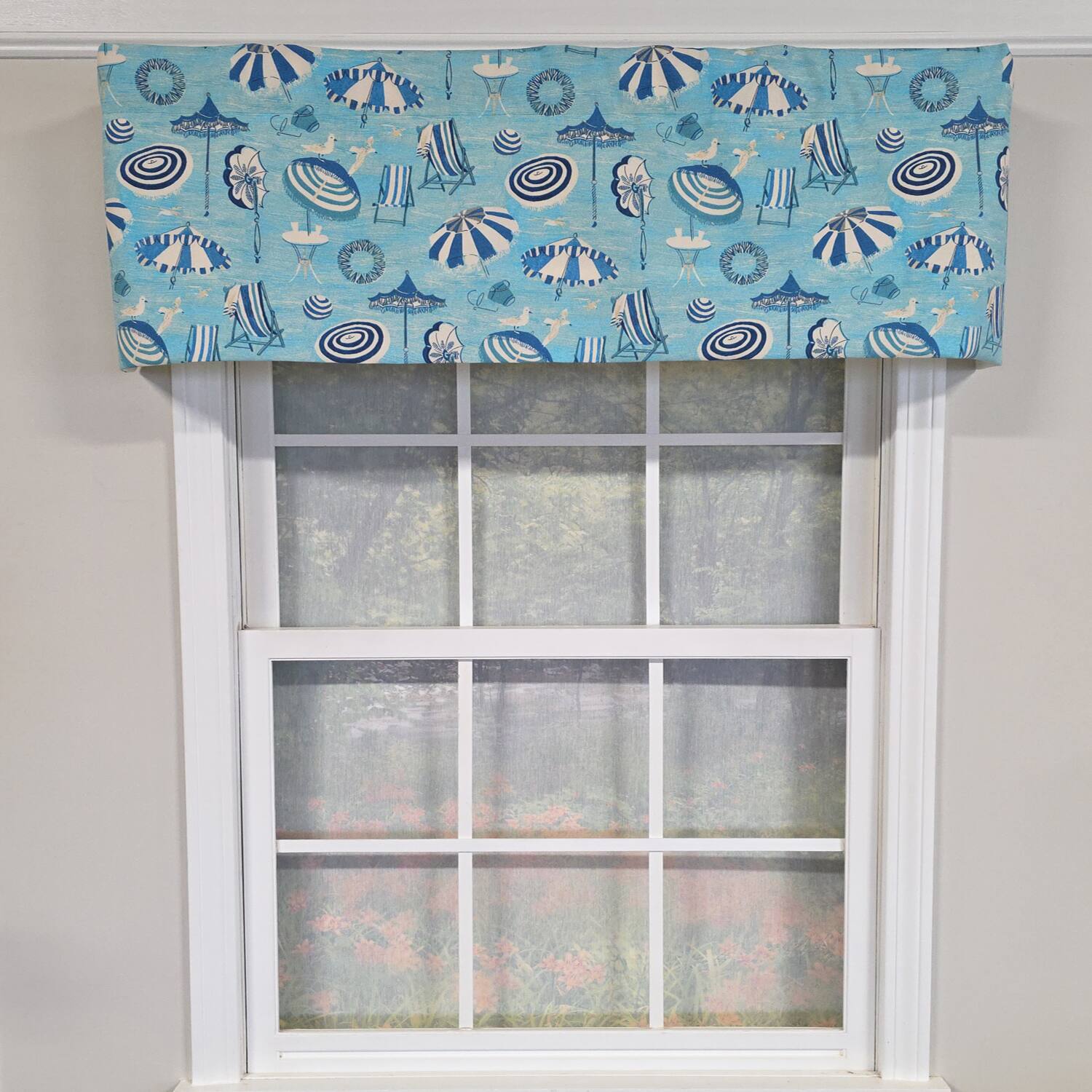 Angle. RLF Home - RLF Home 100% Cotton Beach Day Toilored  Fully lined Windows Rod Pocket Valance 51" x 16"  Blue - Blue.
