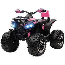 BreeBe - Aosom 12V Kids ATV ride on Four-Wheeler with Music, Wide Wheels, Rechargeable Battery, Electric Toy Car for Boys & Girls - Pink