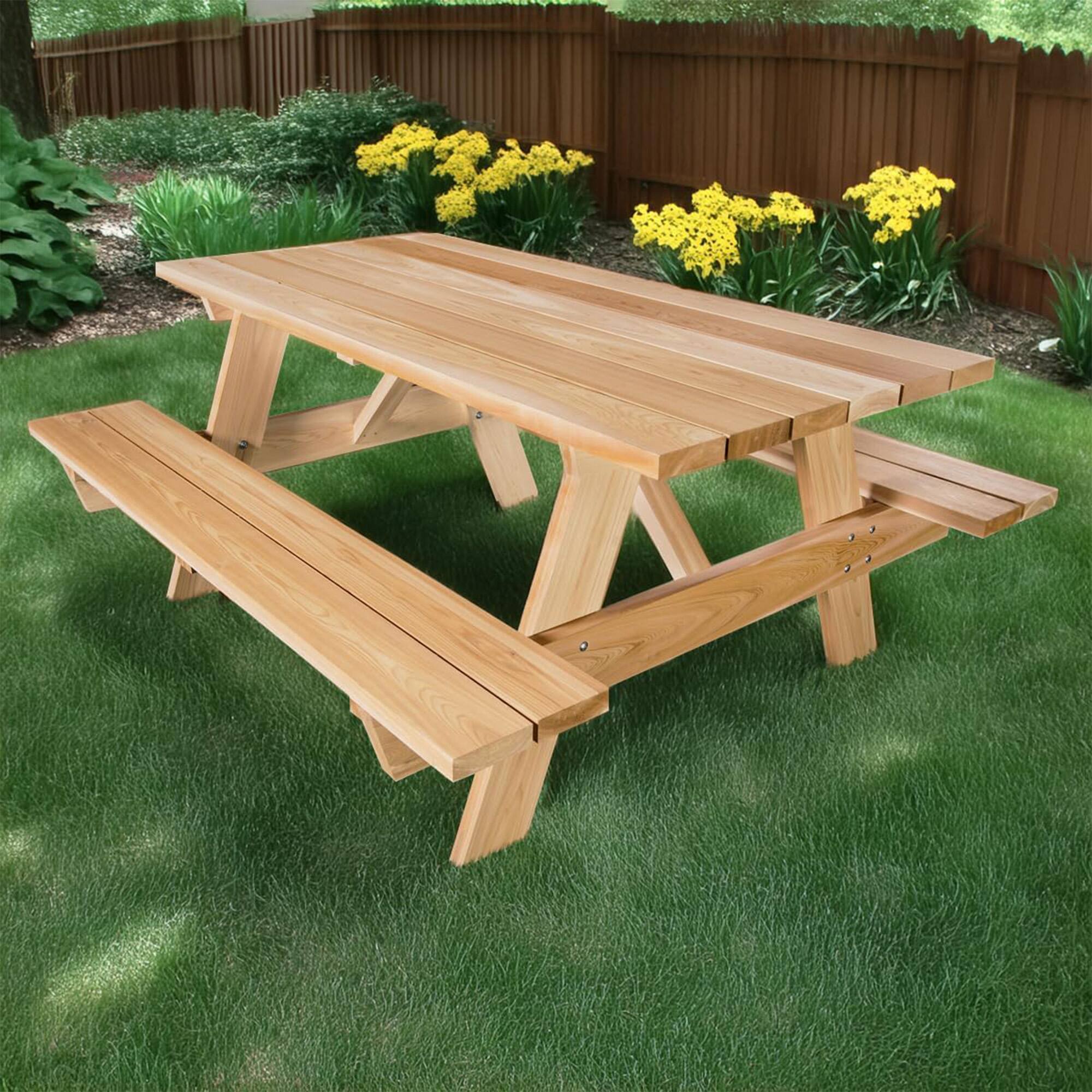 Alt View 4. All Things Cedar - All Things Cedar 6-Ft Outdoor Picnic Table, Handcrafted Wooden Patio Bench Set - Natural.