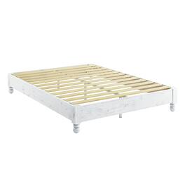 MUSEHOMEINC - Solid Pine Wood 12 Slat Platform Rustic Bed Frame, Whitewashed, King - White Washed