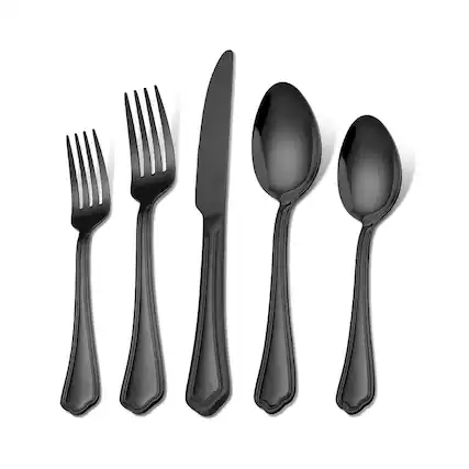 Front. Furno Fusion - Black Flatware Cutlery With Scalloped Edge - Black.