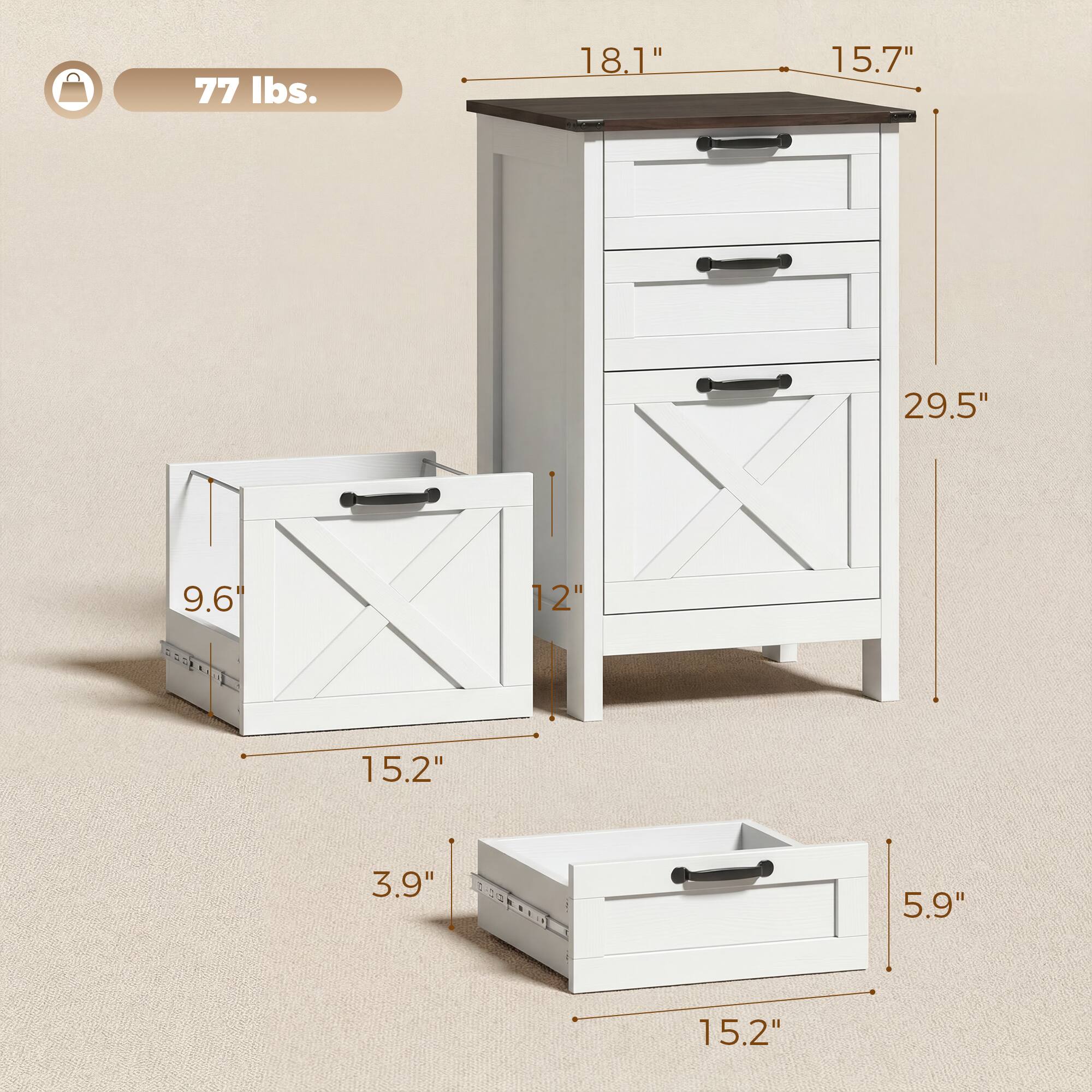 77 lbs.  
18.1" x 15.7" x 29.5"  
9.6" x 12" x 15.2" x 3.9"  
LRD 5.9" x 15.2"