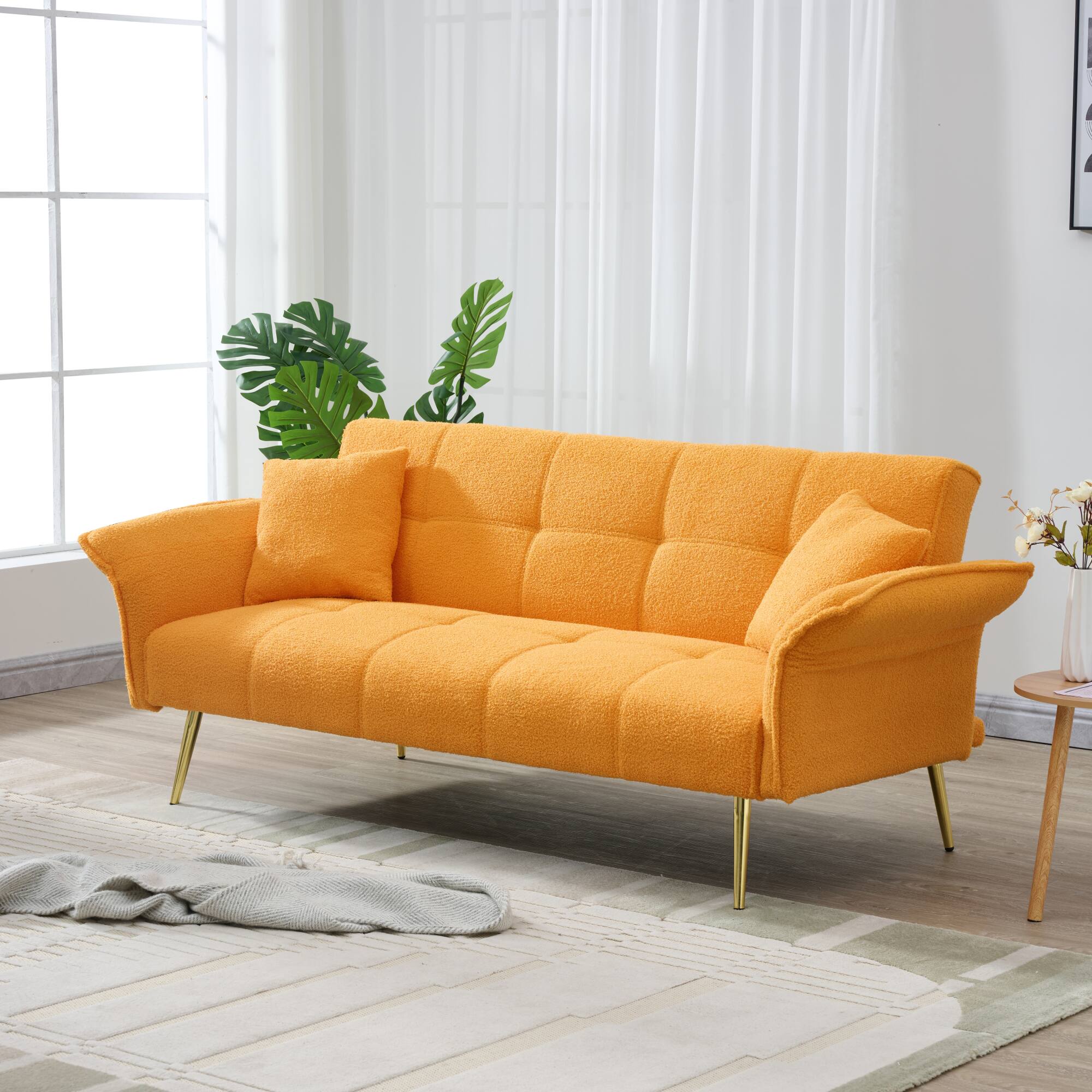 Back. GOODSILO - Space-Saving Convertible Sofa Bed with Folding Armrests | Double Sleeper for Living Rooms & Apartments - Yellow.